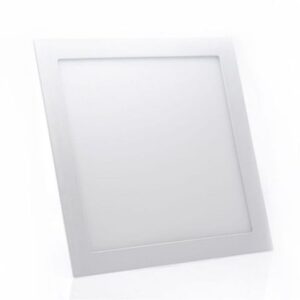 Painel LED quadrado para embutir Foxlux, corpo branco com cerca de 28 × 28 cm. Design ultrafino, moldura minimalista e superfície plana. Ideal para softlighting moderno.