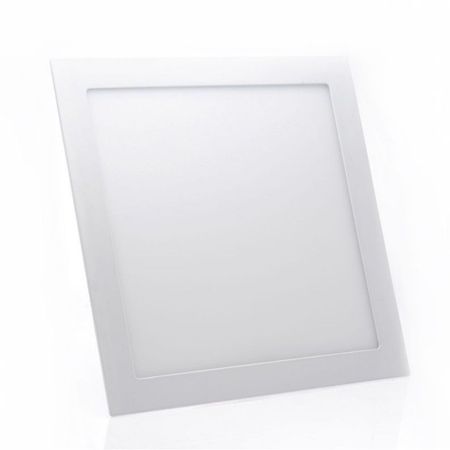 Painel LED quadrado para embutir Foxlux, corpo branco com cerca de 28 × 28 cm. Design ultrafino, moldura minimalista e superfície plana. Ideal para softlighting moderno.